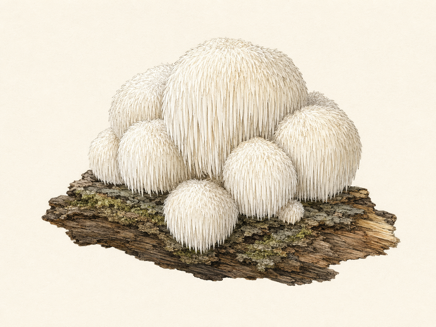 Botanical illustration of Lion’s mane mushroom